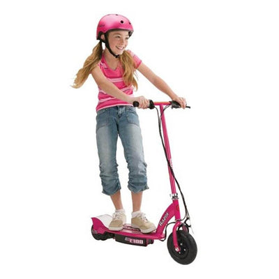 Razor E100 Electric Motor Powered Ride On Kids Scooter, Pink (2 Pack) + Helmets