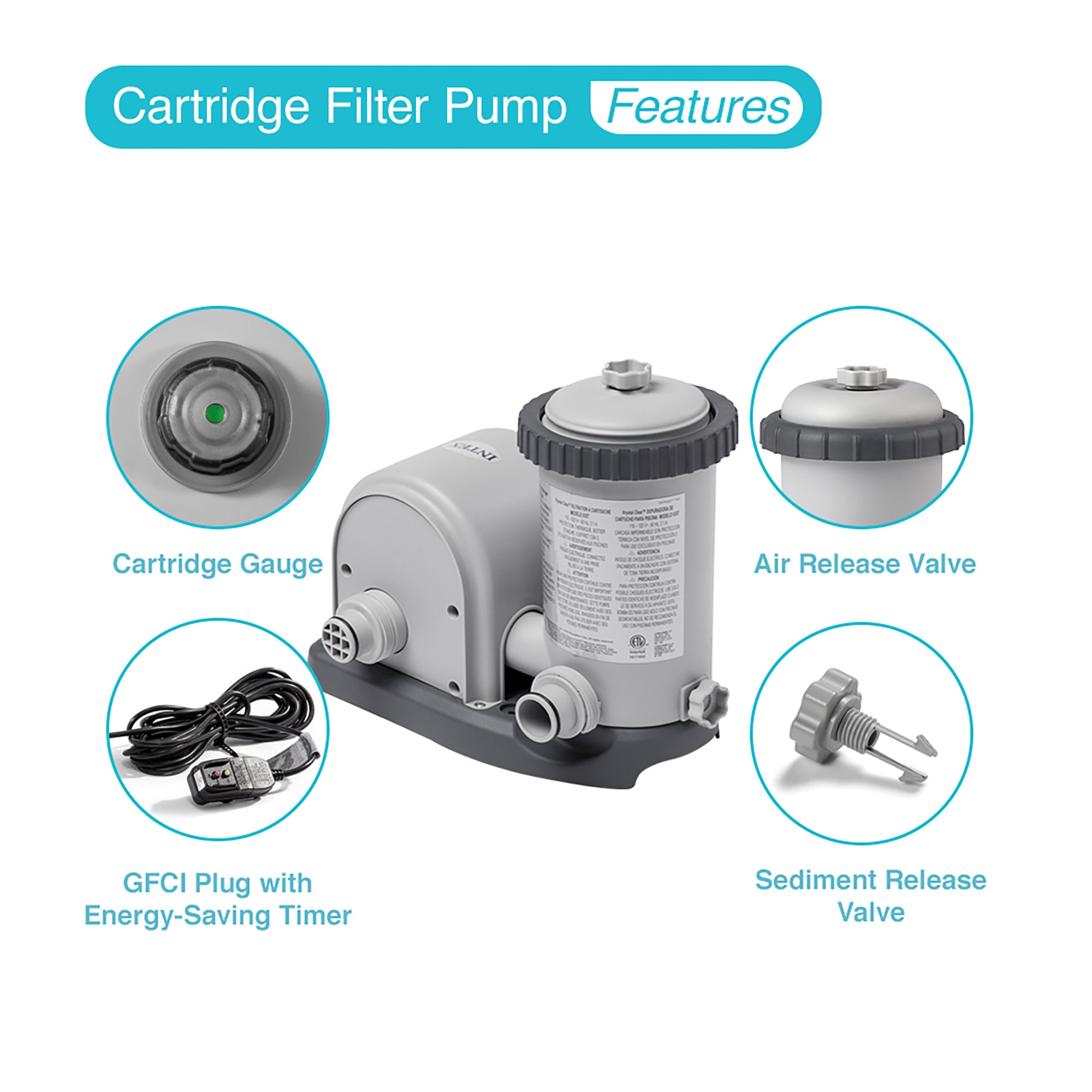 Intex 1500 GPH Krystal Clear Cartridge Filter Pump with Type A Filters, 6 Pack - VMInnovations