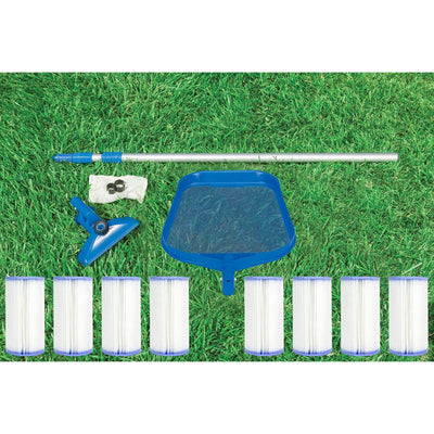 Intex Cleaning Maintenance Swimming Pool Kit w/ Vacuum Skimmer & Pole + Filters - VMInnovations