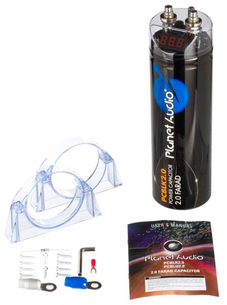 Planet Audio PCBLK2.0 2 Farad Car Digital Capacitor Audio Cap with LED (2 Pack)