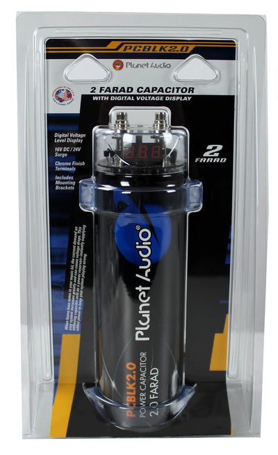 Planet Audio PCBLK2.0 2 Farad Car Digital Capacitor Audio Cap with LED (2 Pack)