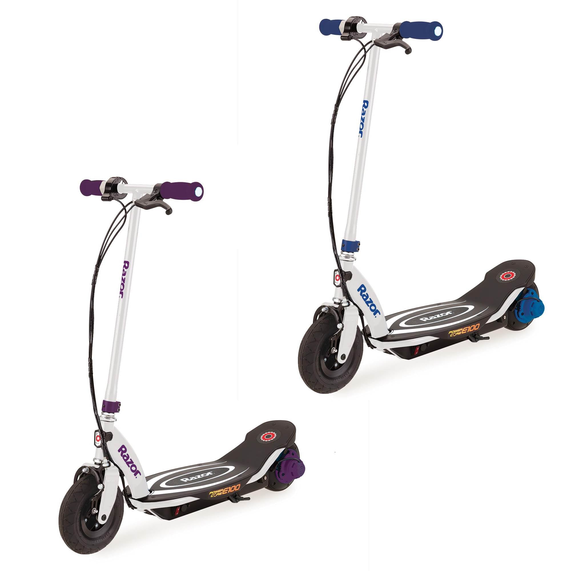 Razor Power Core E100 Kids RideOn Motorized Electric Scooters, 1 Blue & 1 Purple