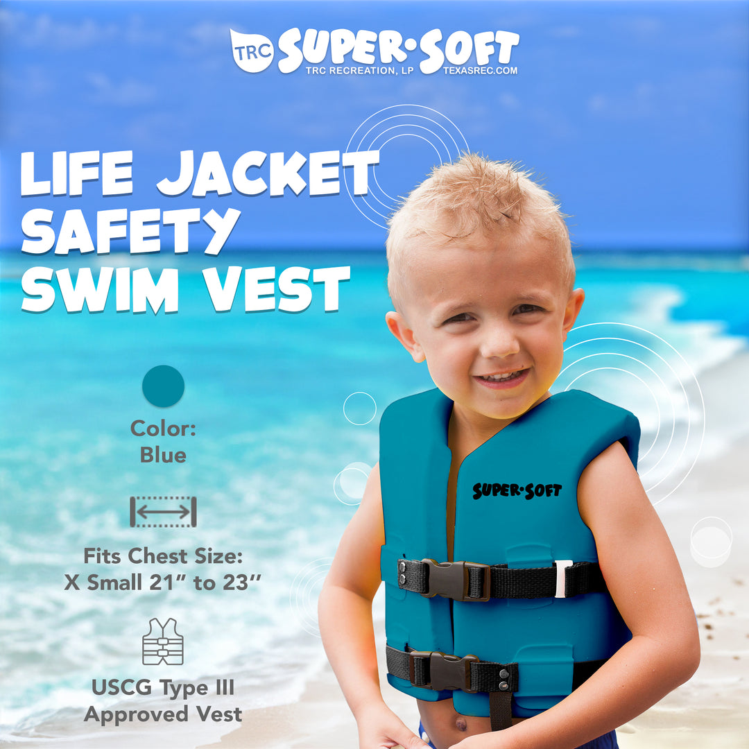 TRC Recreation Super Soft USCG Kids X Small Foam Swim Vest, Marina Blue (Used)