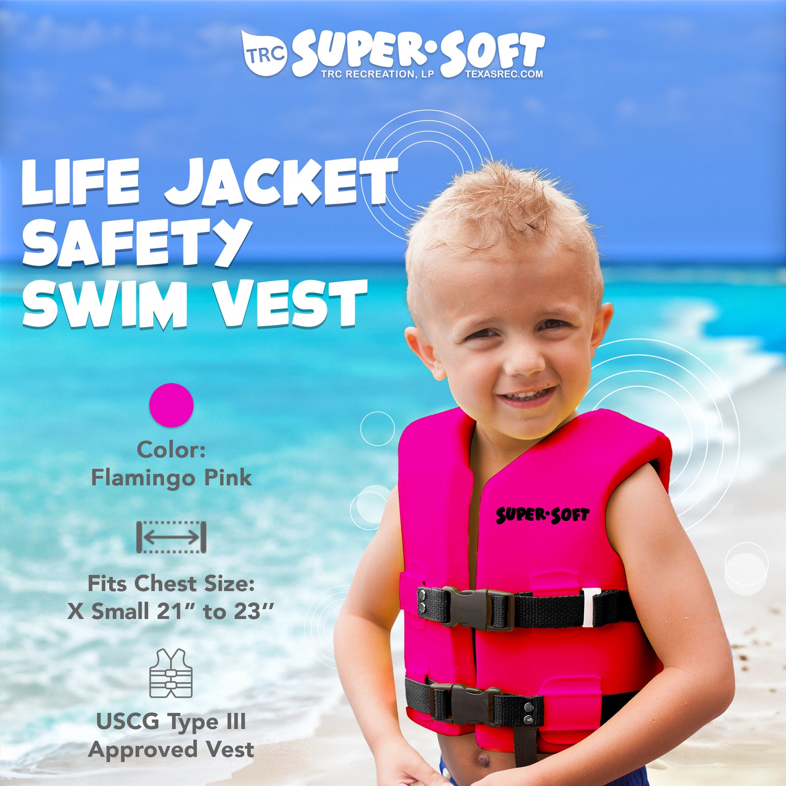 TRC Recreation Super Soft Child Life Jacket Swim Vest, X Small, Flamingo Pink - VMInnovations