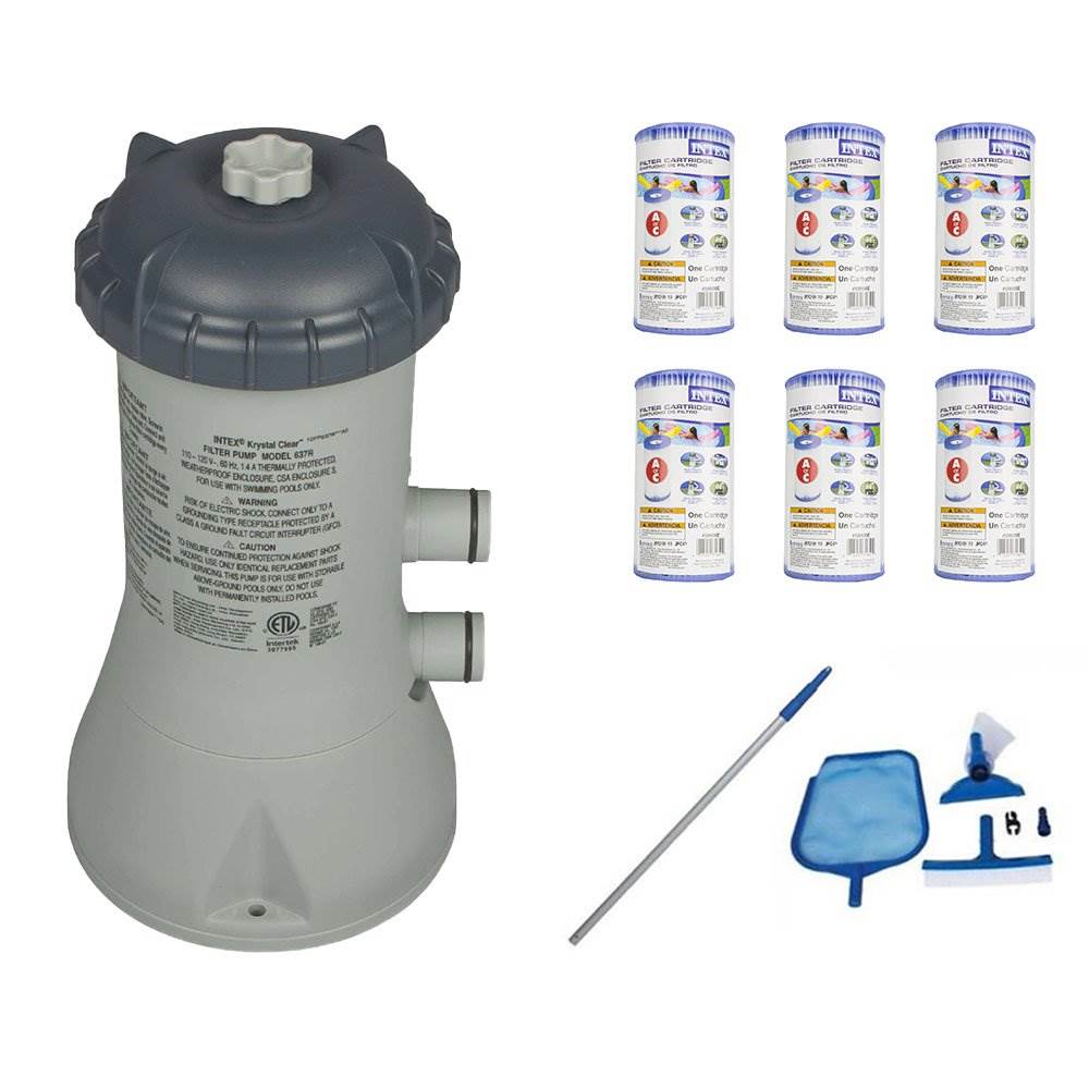 Intex Pool Pump System + Maintenance Tools + Replacement Cartridges (6 Pack) - VMInnovations