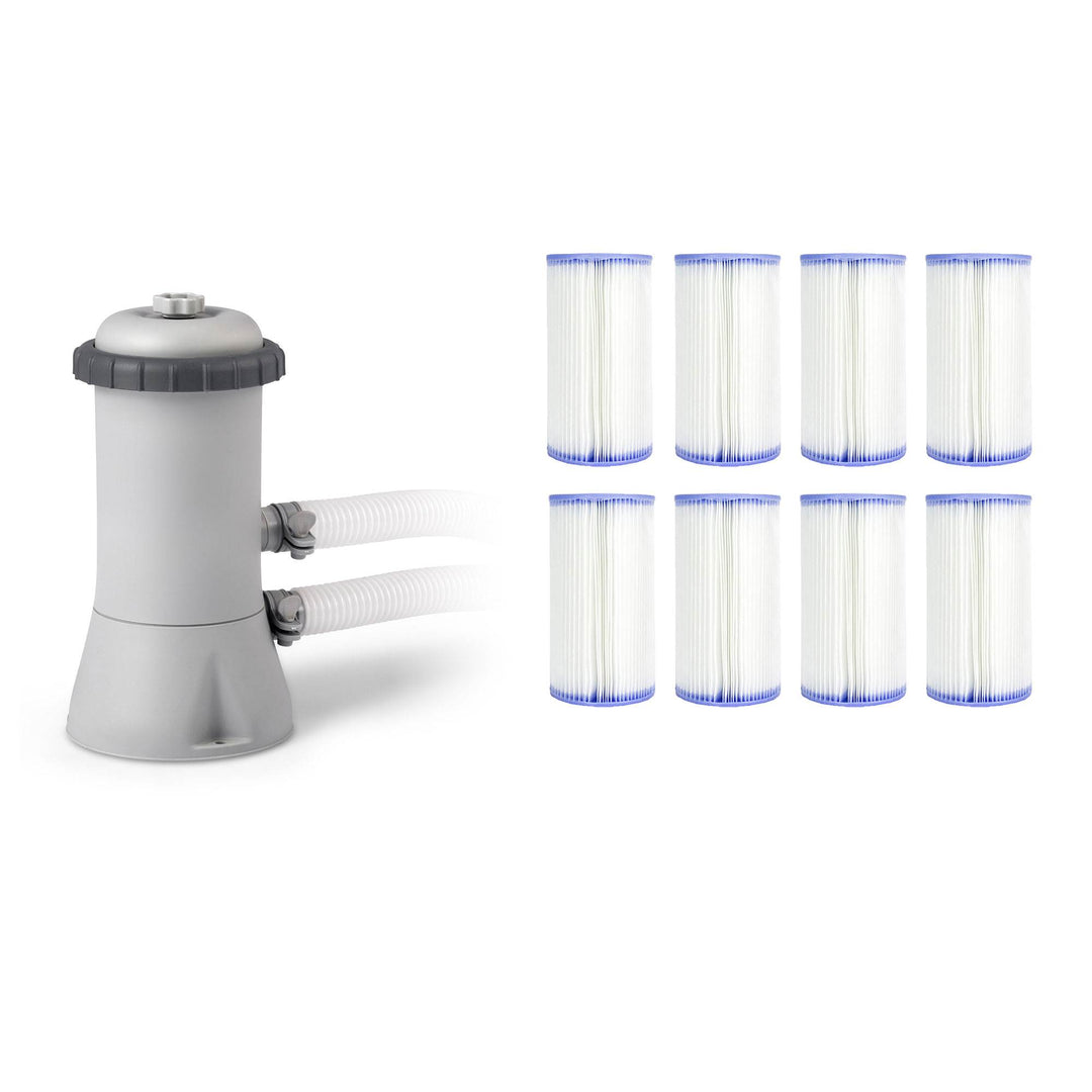 Intex Krystal Clear 530 GPH Easy Set Pool Cartridge Filter Pump + 8 Filters - VMInnovations