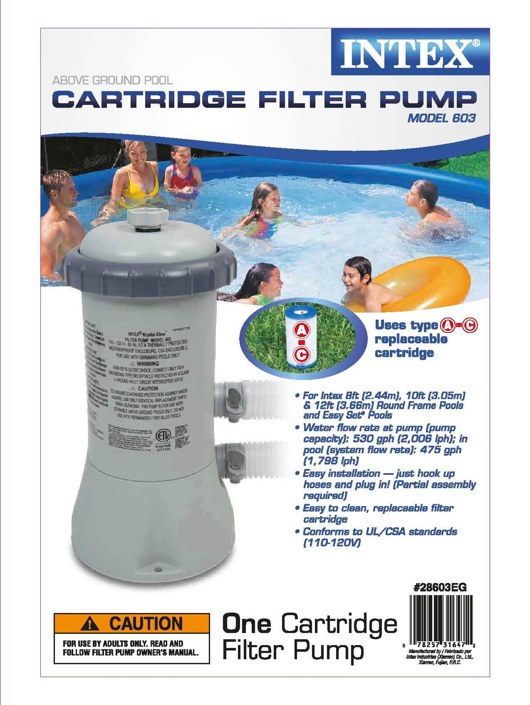 Intex Krystal Clear 530 GPH Easy Set Pool Cartridge Filter Pump + 8 Filters - VMInnovations