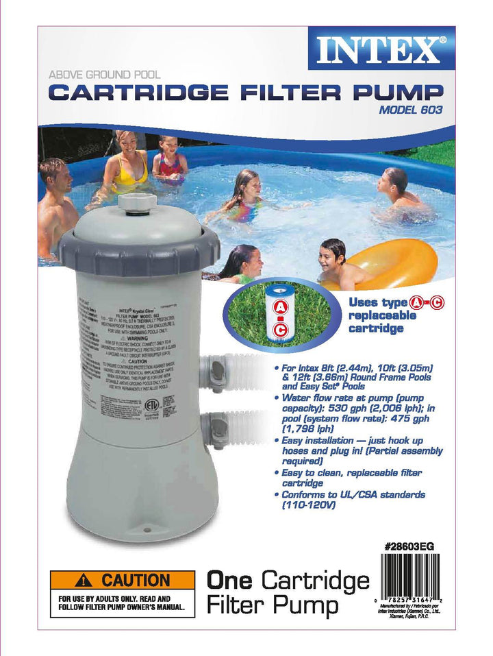 Intex Krystal Clear 530 GPH Easy Set Pool Cartridge Filter Pump + 8 Filters - VMInnovations