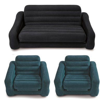 Intex Inflatable Queen Size Pull-Out Futon Sofa Bed + Pull-Out Chairs (2 Pack)