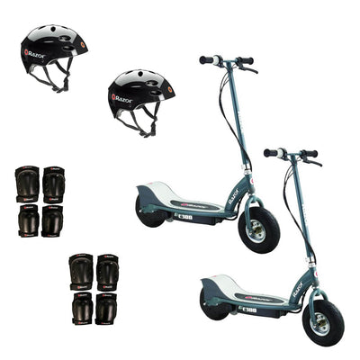 Razor E300 Electric 24 Volt Kids Scooters (2 Pack) + Safety Pads + Helmets