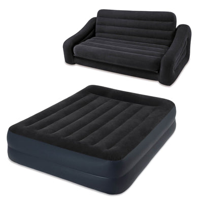 Intex Inflatable Queen Size Pull-Out Futon Sofa Couch Bed + Queen Air Mattress