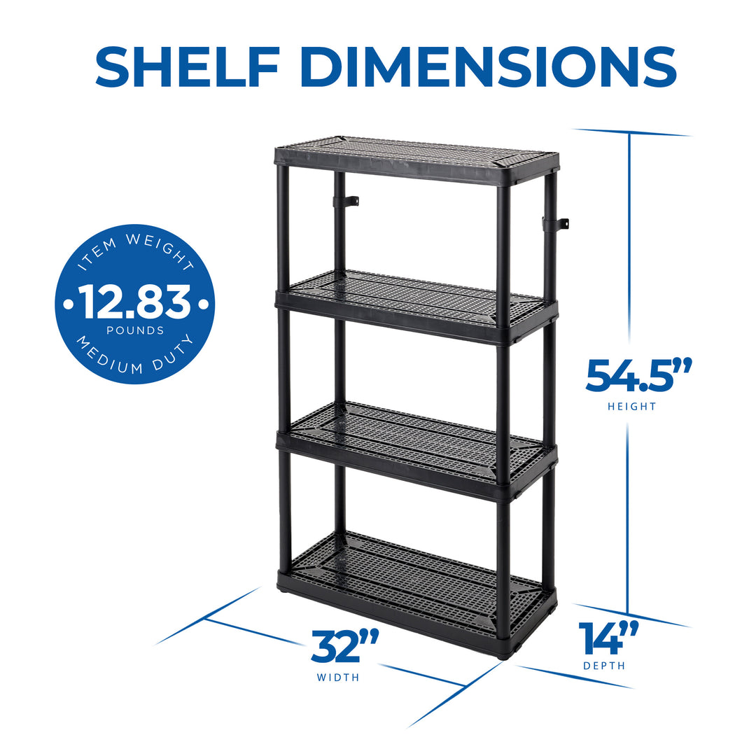 Gracious Living 4 Shelf Fixed Height Medium Duty Storage Unit, Black (3 Pack)