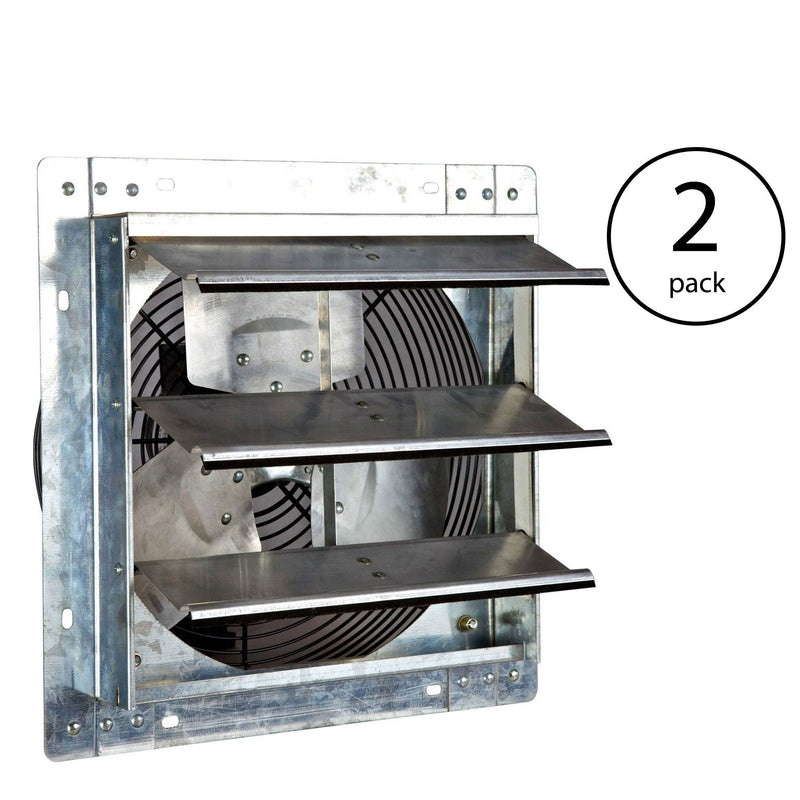 iLiving 12 Inch Variable Speed Wall Mounted Steel Shutter Exhaust Fan (2 Pack)