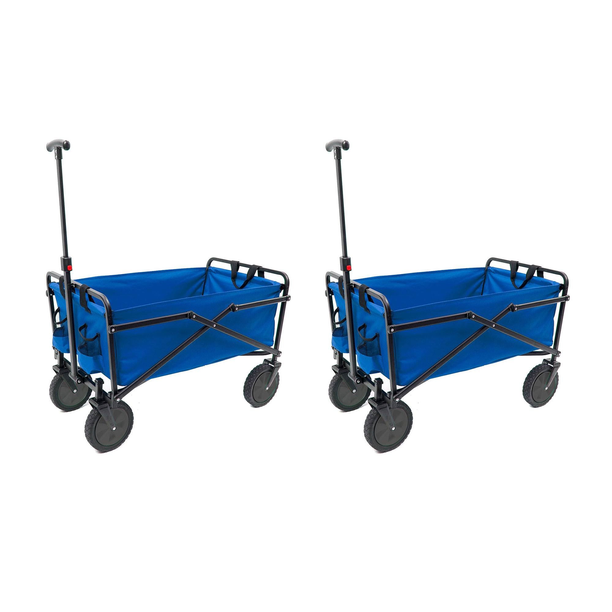 Seina 150lb Capacity Collapsible Steel Utility Wagon Cart, Blue/Brown (2 Pack)