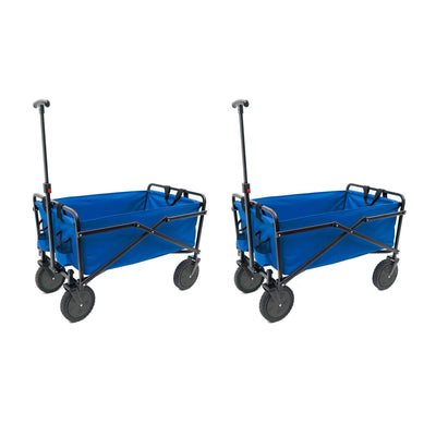 Seina 150lb Capacity Collapsible Steel Utility Wagon Cart, Blue/Brown (2 Pack)