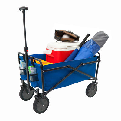 Seina 150lb Capacity Collapsible Steel Utility Wagon Cart, Blue/Brown (2 Pack)