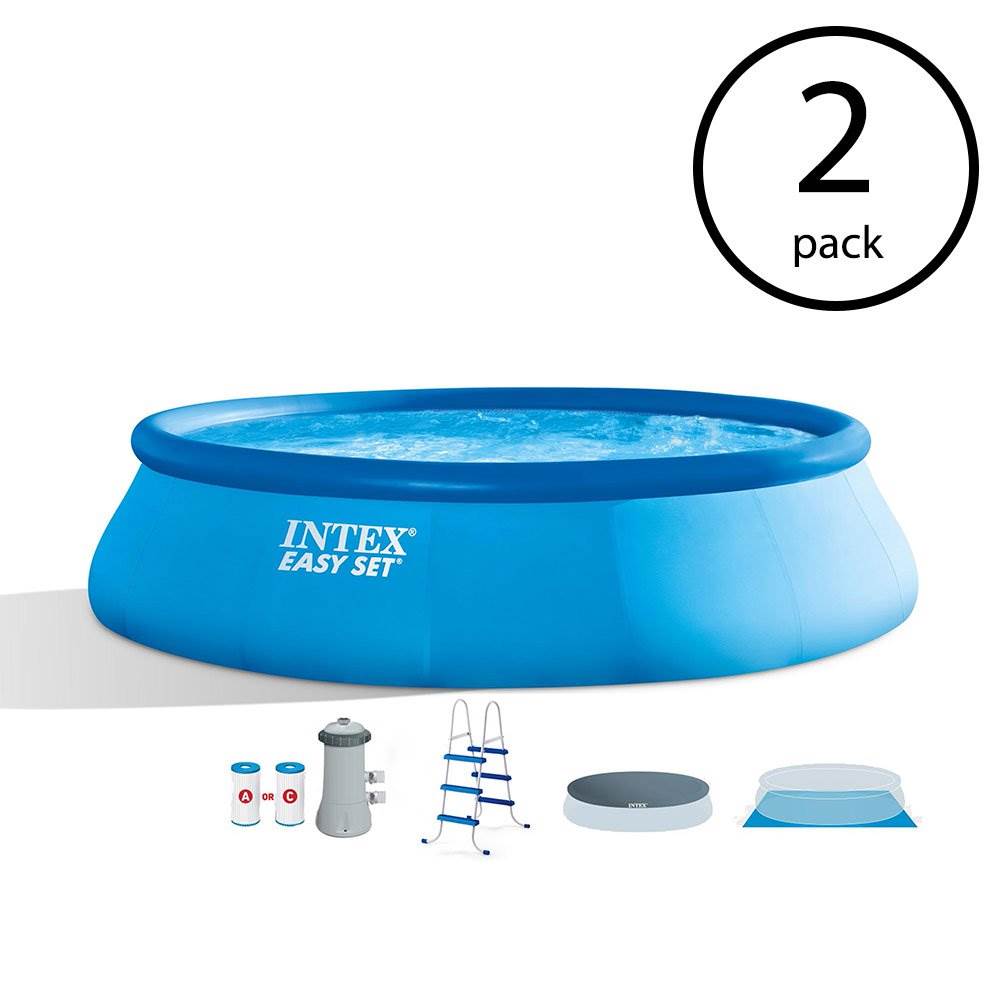 Intex 15ft x 42in Inflatable Easy Set Swimming Pool w/ Ladder & Pump (2 Pack)