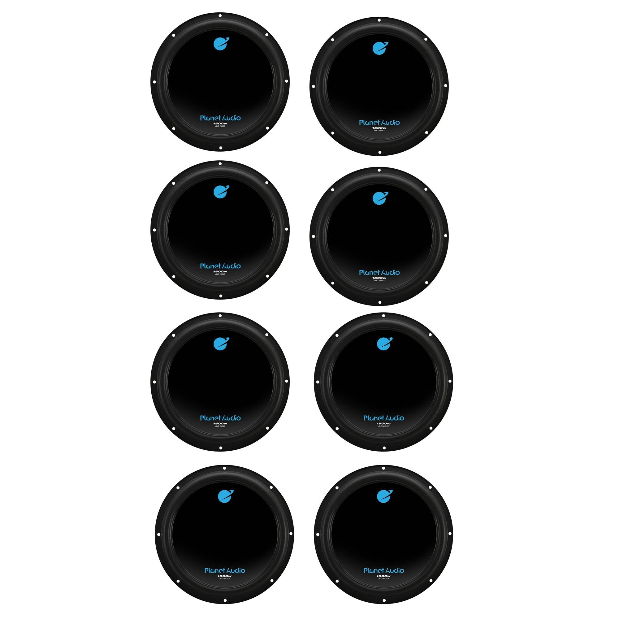 Planet Audio 10" 1500W Dual 4 Ohm Voice Coil Car Audio Power Subwoofer (8 Pack)