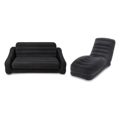 Intex Inflatable Queen Size Pull-Out Futon Sofa Couch Bed + Contoured Chair