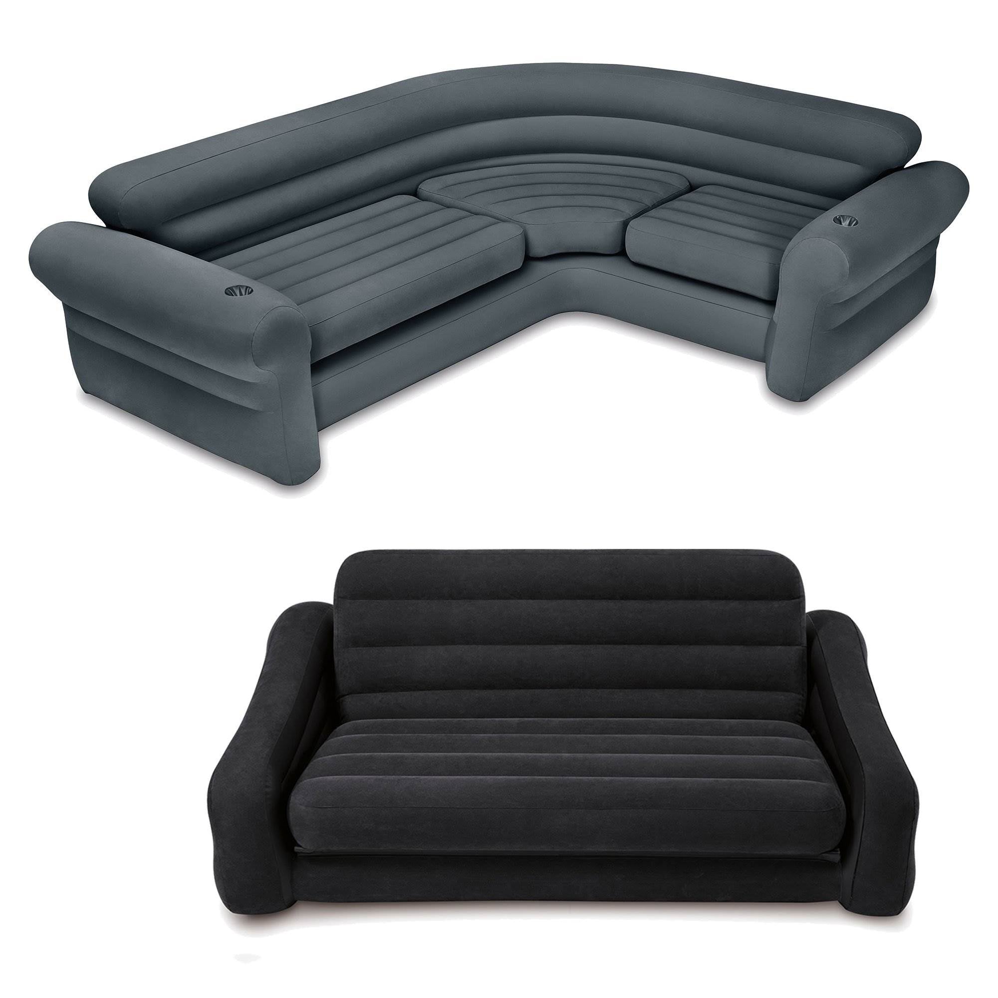 Intex Inflatable Corner Couch Sectional + Queen Size Pull-Out Futon Sofa Bed - VMInnovations