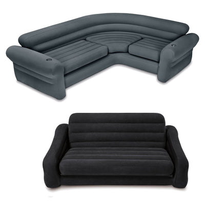 Intex Inflatable Corner Couch Sectional + Queen Size Pull-Out Futon Sofa Bed - VMInnovations