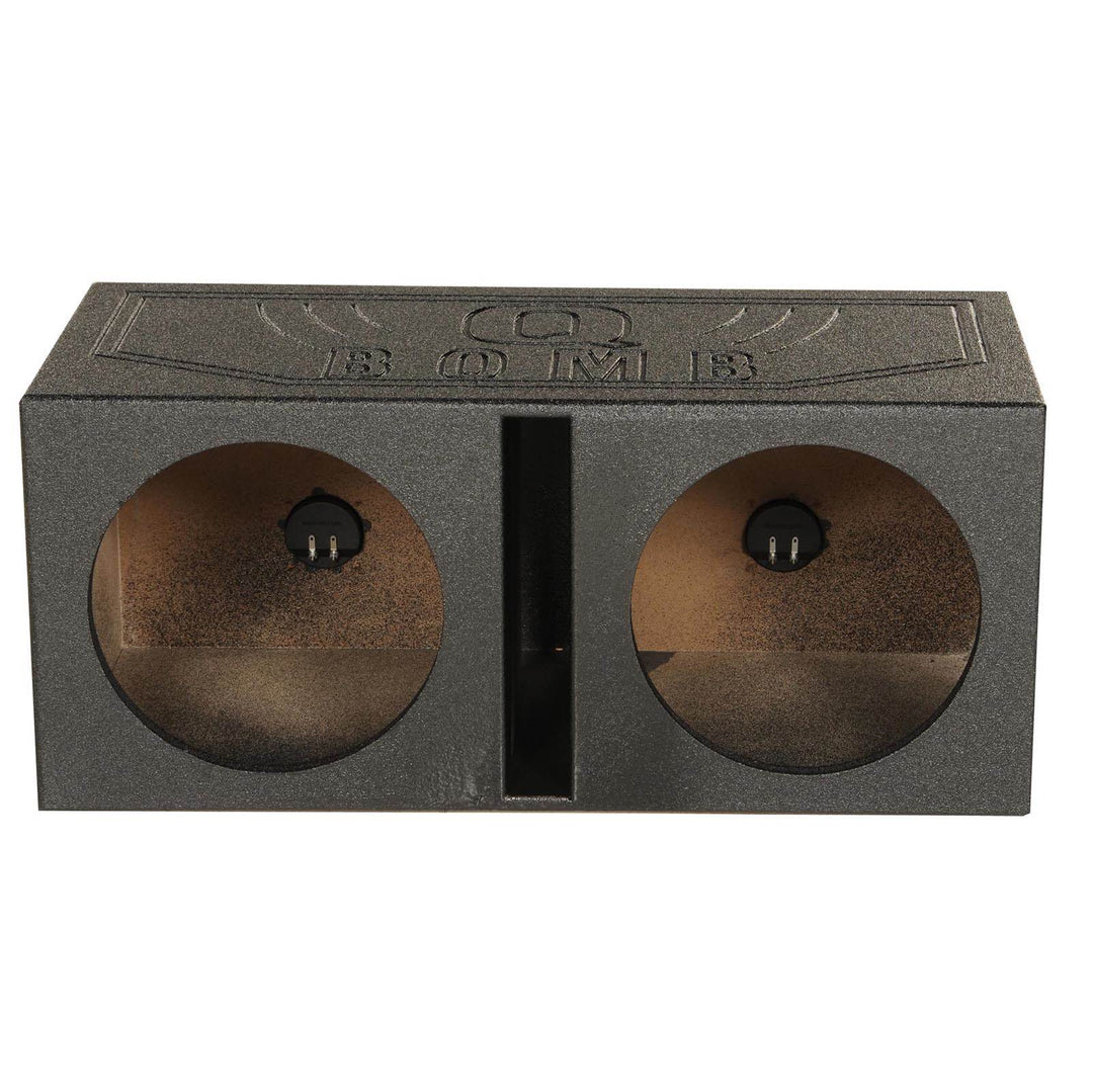 Q Power Dual 10 Inch Vented Port Subwoofer Sub Box w/ Bedliner Spray (2 Pack)