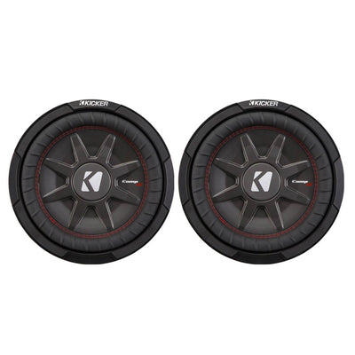 Kicker CompRT Single 10" 800W Max Dual 2 Ohm Shallow Slim Car Subwoofer (2 Pack)
