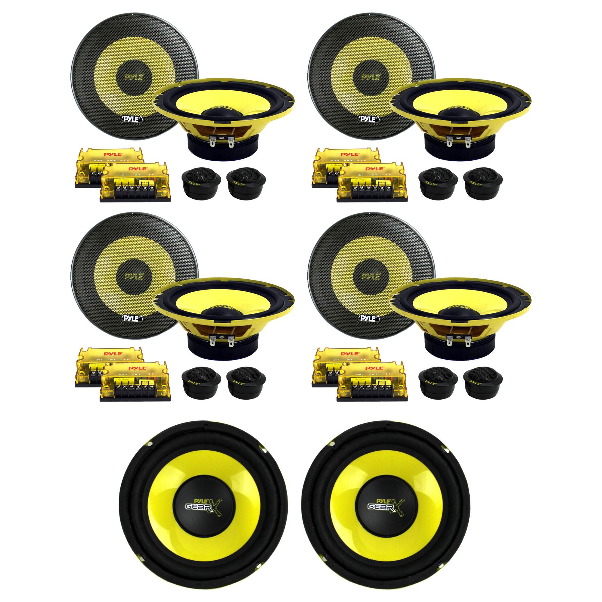 Pyle 6.5" 400W Component Speakers (4 Pack) & Pyle 6.5" 300W Subwoofer (2 Pack)