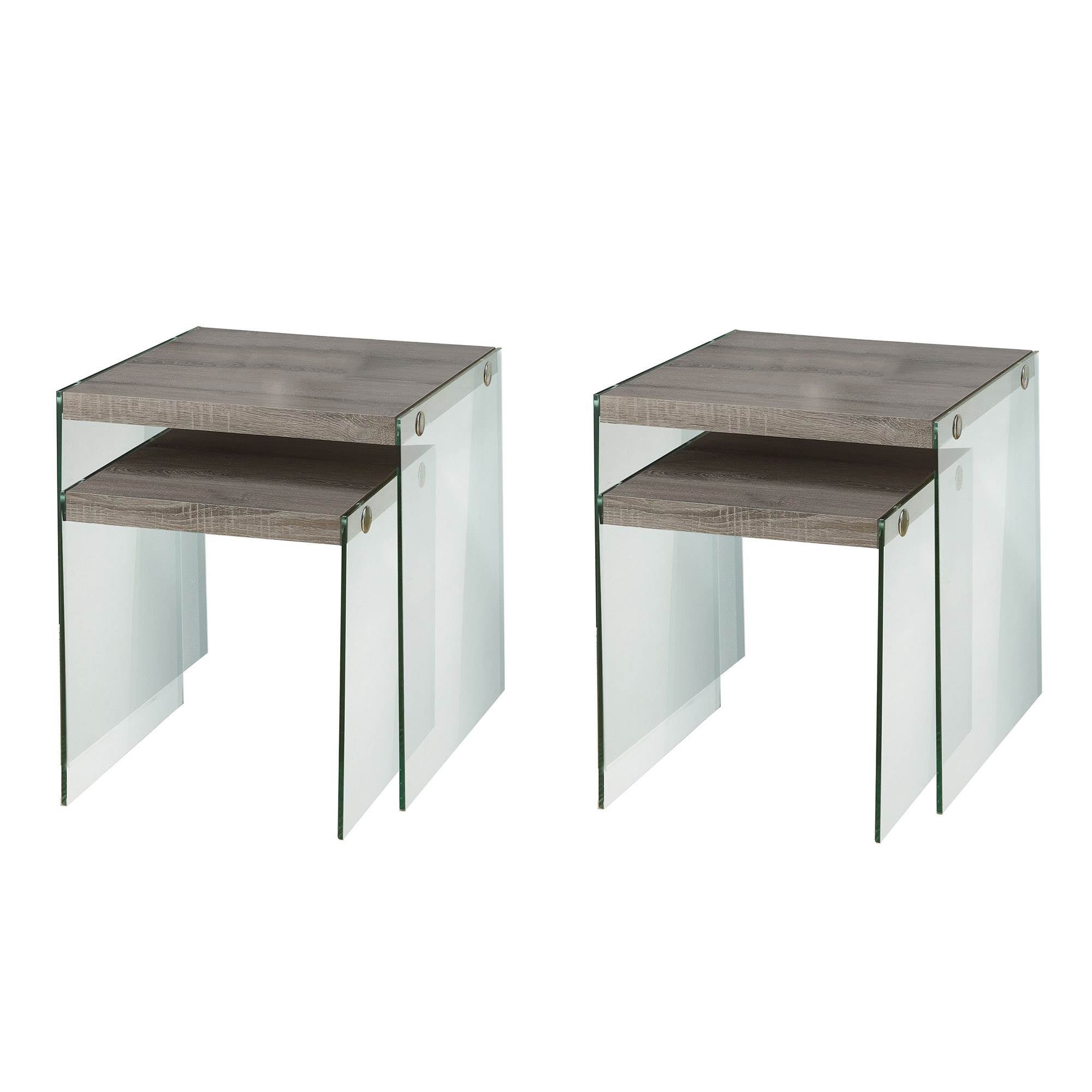 Monarch Specialties Tempered Glass Accent Nesting End Tables, Taupe (4 Pack)
