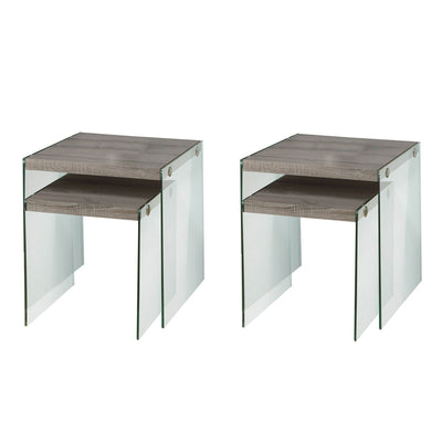 Monarch Specialties Tempered Glass Accent Nesting End Tables, Taupe (4 Pack)