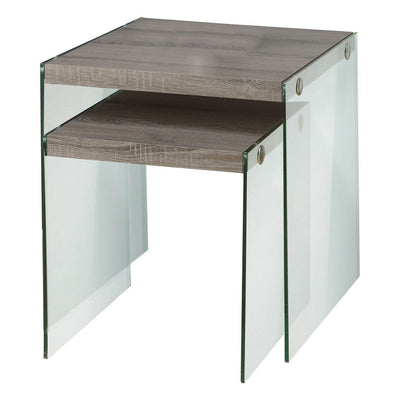 Monarch Specialties Tempered Glass Accent Nesting End Tables, Taupe (4 Pack)