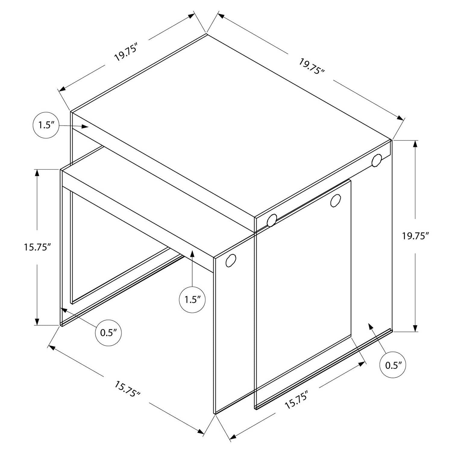 Monarch Specialties Tempered Glass Accent Nesting End Tables, Taupe (4 Pack)