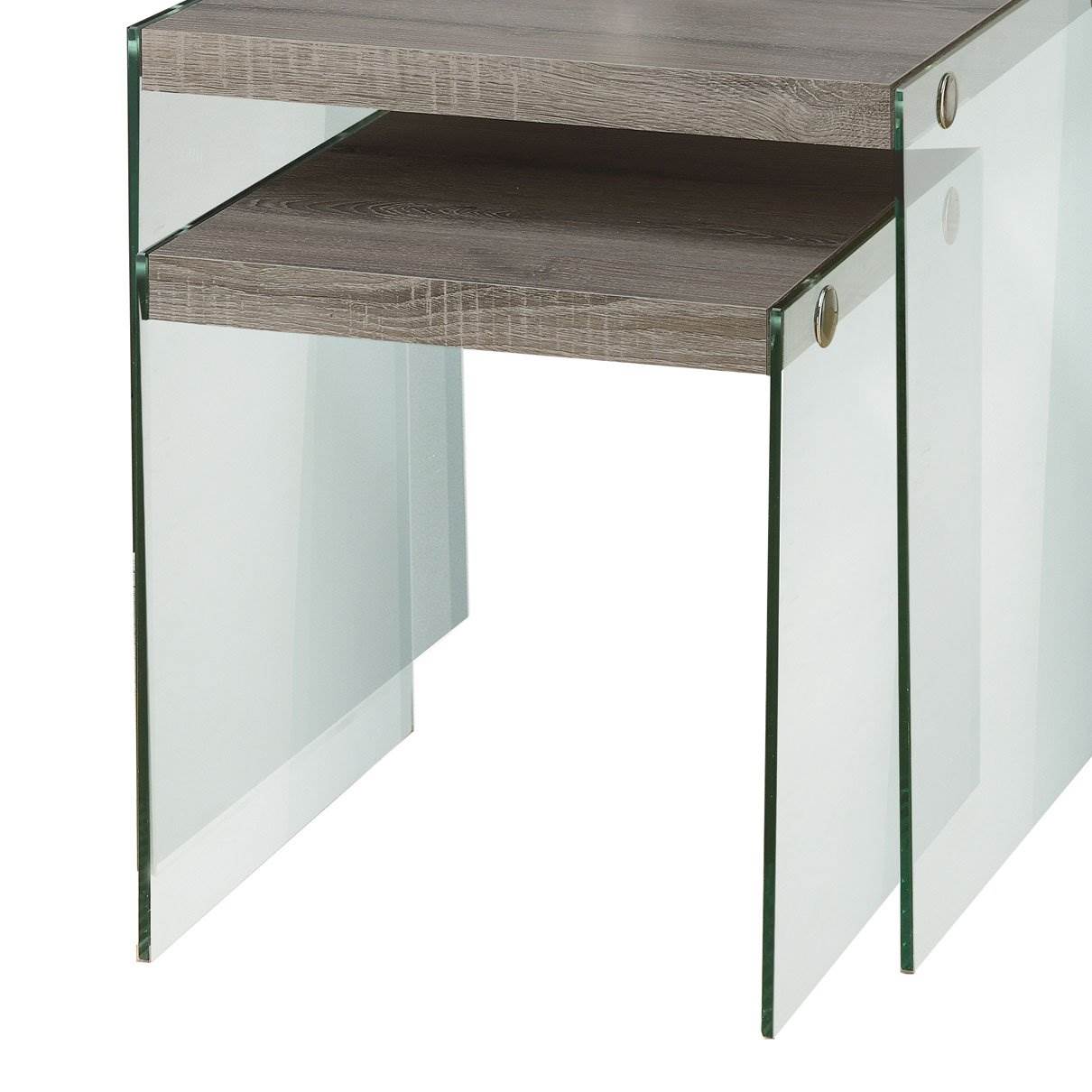Monarch Specialties Tempered Glass Accent Nesting End Tables, Taupe (4 Pack)
