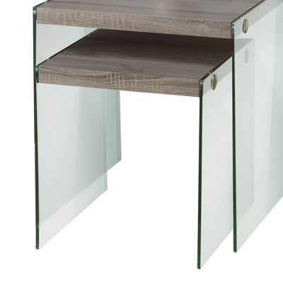 Monarch Specialties Tempered Glass Accent Nesting End Tables, Taupe (4 Pack)