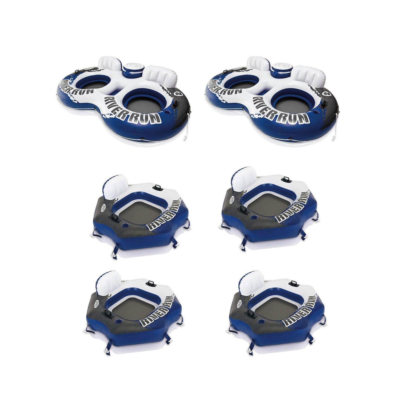 Intex River Run Inflatable Lounger (4 Pack) & Pool Lake Tube Float (2 Pack) - VMInnovations