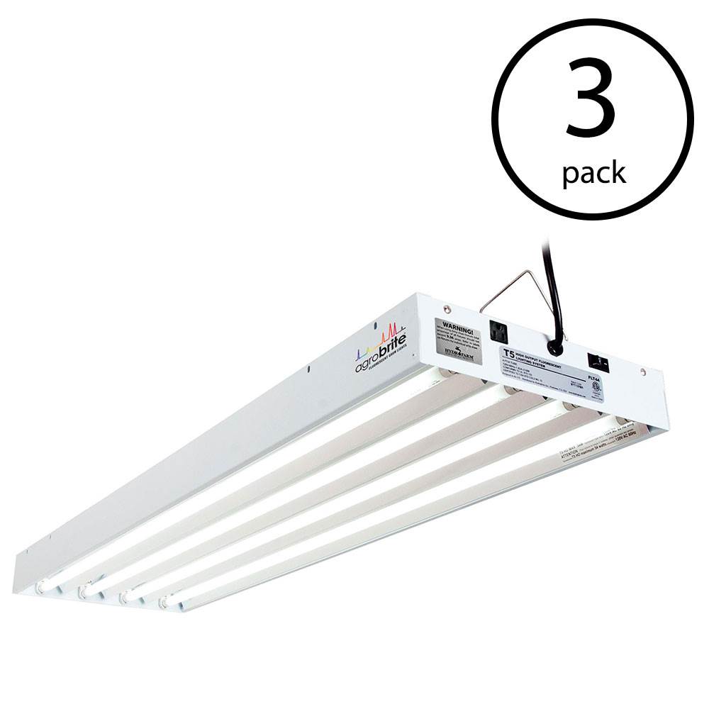Hydrofarm FLT44 Agrobrite 4-Tube Hydroponic 4Ft Grow Light Fixture 216W (3 Pack)