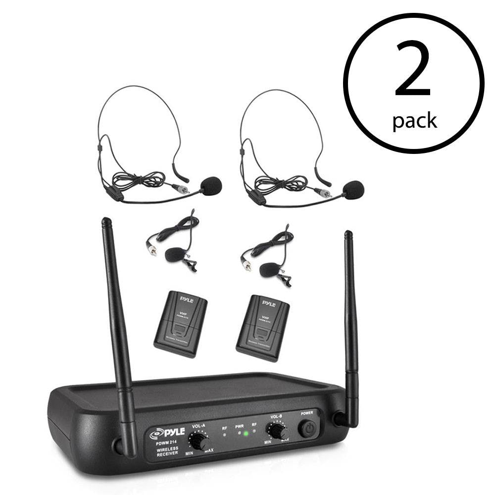 Pyle Pro Bodypacks, Lavaliers, Headsets VHF Wireless Microphone System (2 Pack)