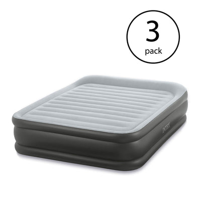 Intex Queen Deluxe Pillow Rest Fiber-Tech Airbed Raised Air Mattress (3 Pack)