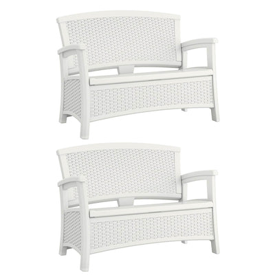 Suncast Elements Resin Wicker Design Loveseat with Storage, White (2 Pack) - VMInnovations