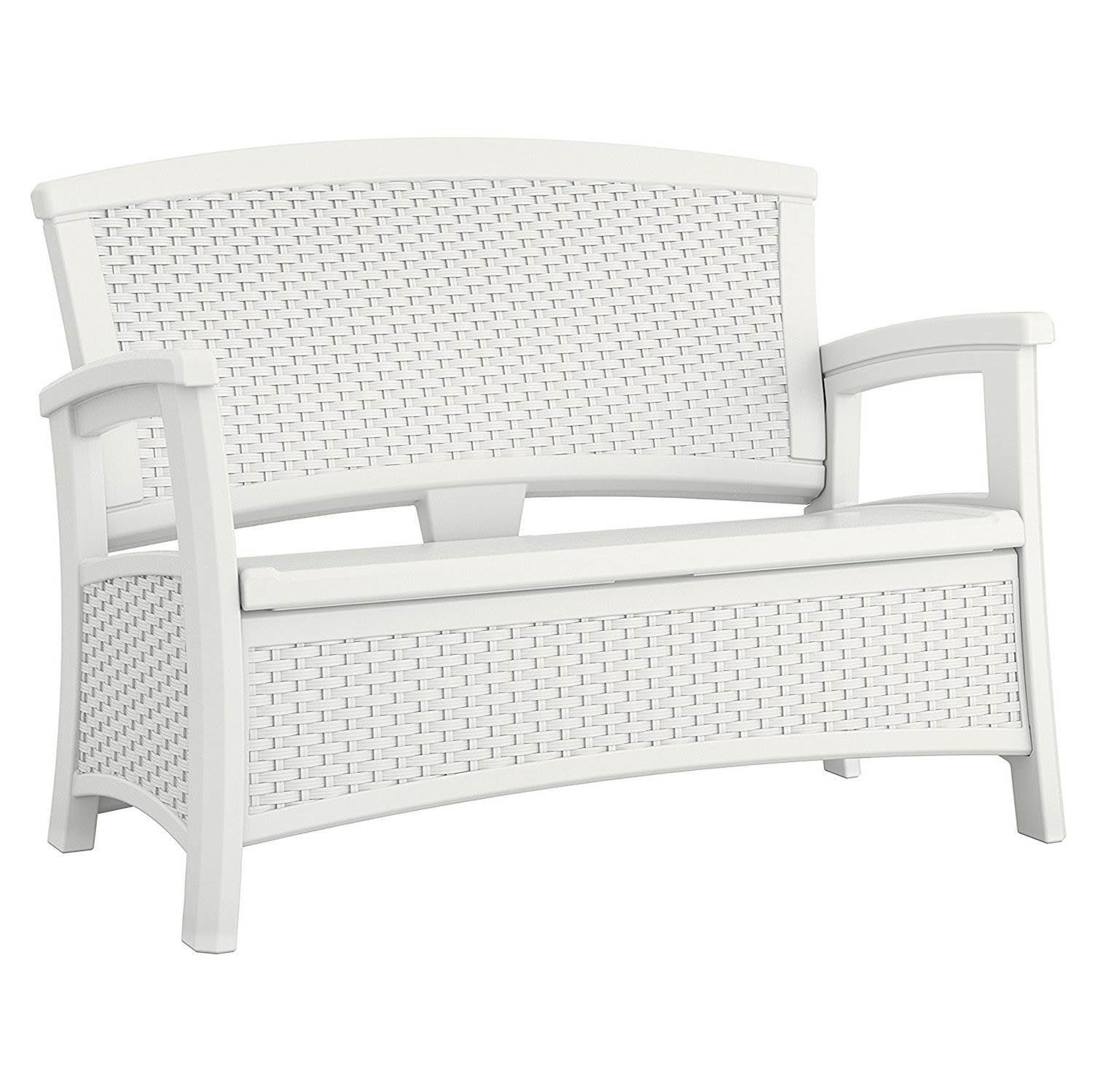 Suncast Elements Resin Wicker Design Loveseat with Storage, White (2 Pack) - VMInnovations