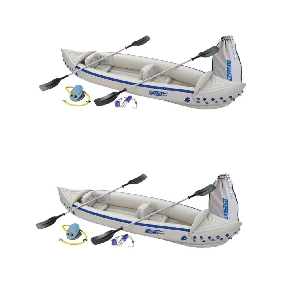 Sea Eagle 370 Deluxe 2 Person Inflatable Portable Sport Kayak & Paddles (2 Pack) - VMInnovations