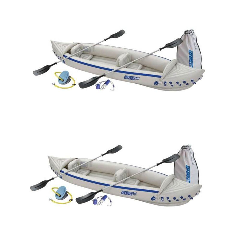 Sea Eagle 370 Deluxe 2 Person Inflatable Portable Sport Kayak & Paddles (2 Pack)