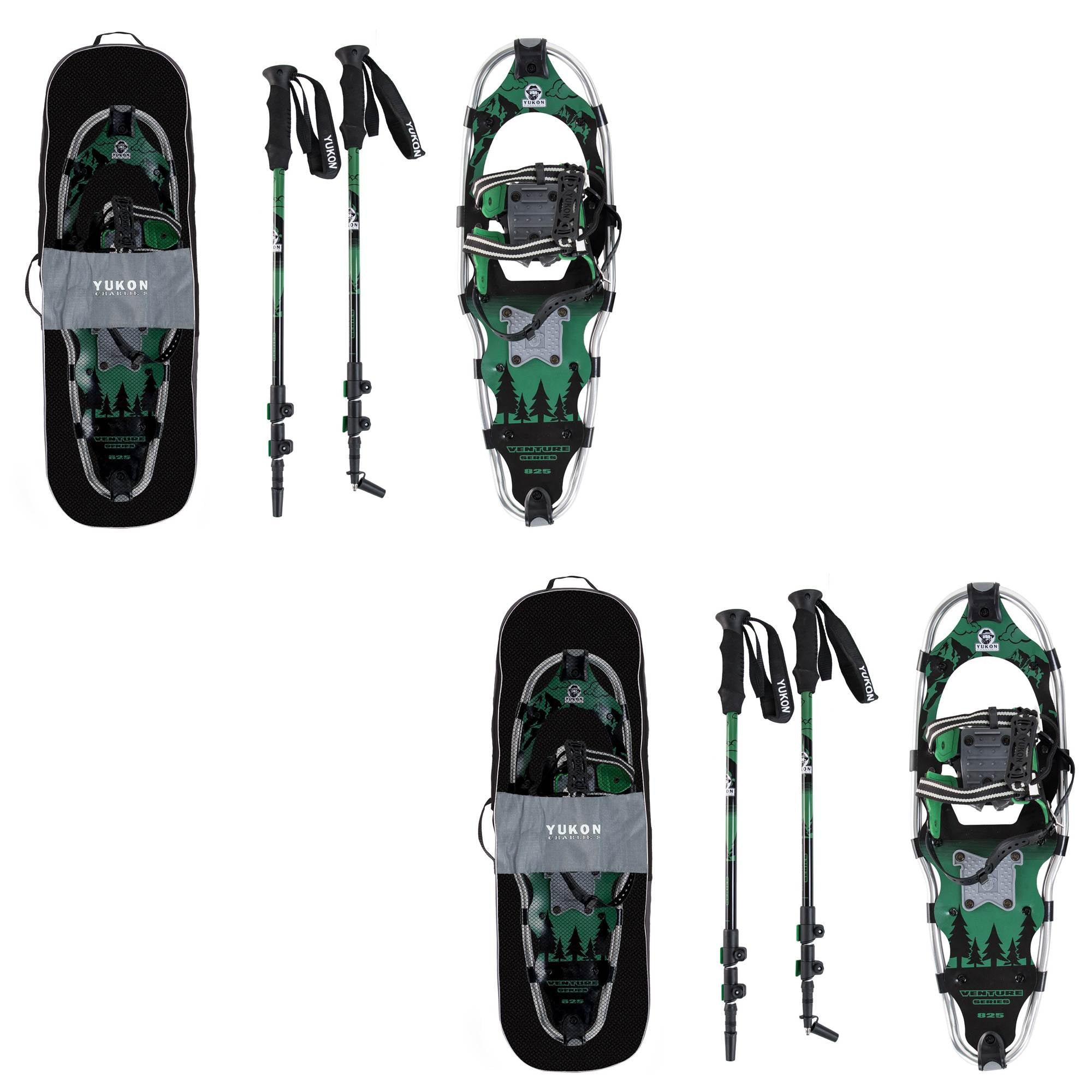 Yukon Charlie's Advanced 9x30 Inch Snowshoe Kit w/ Aluminum Poles & Bag (2 Pack)
