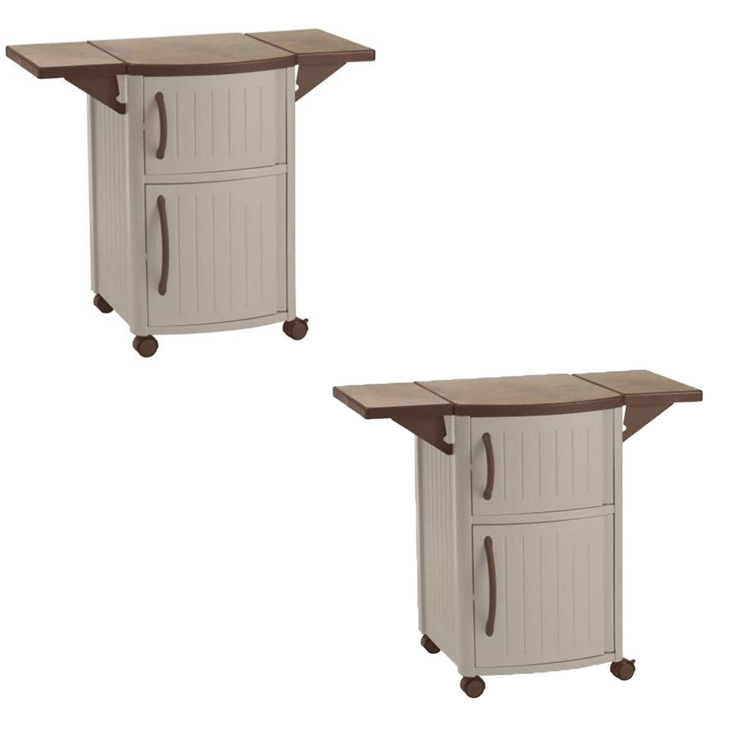 New Suncast Portable Outdoor Patio Prep Serving Station Table & Cabinet (2 Pack) - VMInnovations
