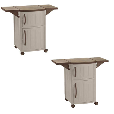 New Suncast Portable Outdoor Patio Prep Serving Station Table & Cabinet (2 Pack)