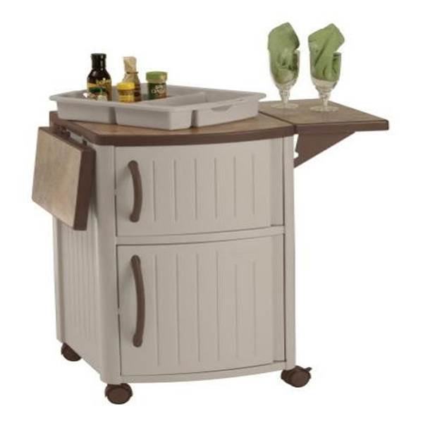 New Suncast Portable Outdoor Patio Prep Serving Station Table & Cabinet (2 Pack) - VMInnovations
