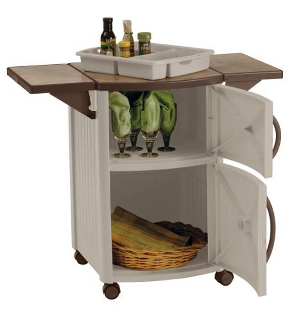 New Suncast Portable Outdoor Patio Prep Serving Station Table & Cabinet (2 Pack) - VMInnovations