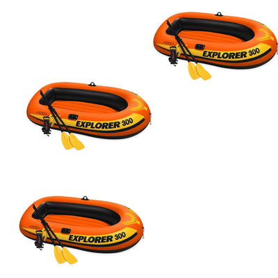 Intex Explorer 300 Inflatable Fishing 3 Person Raft Boat w/ Pump & Oars (3 Pack) - VMInnovations
