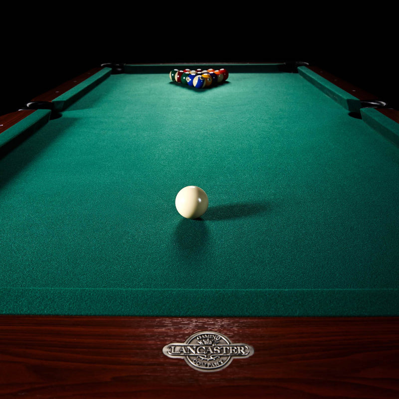 Lancaster 90 Inch Full Size Green Pool Table w/ Leather Pockets, Cues, and Chalk