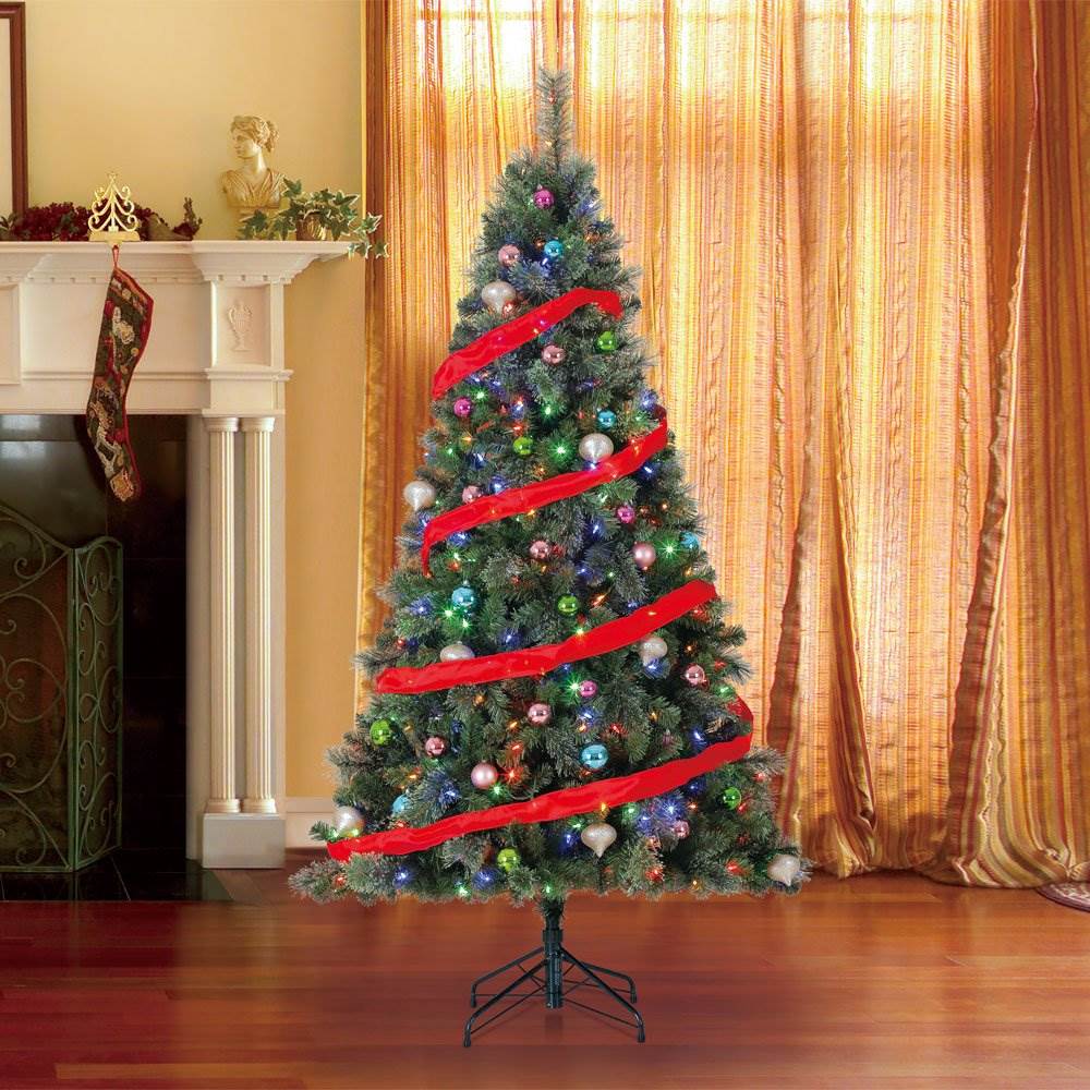 Home Heritage Cascade Quick Set 7 Ft Artificial Christmas Tree Prelit 450 LEDs